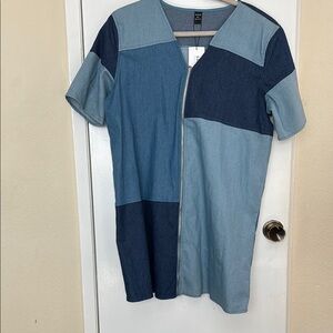 Colorblock Denim Short Sleeve Dress